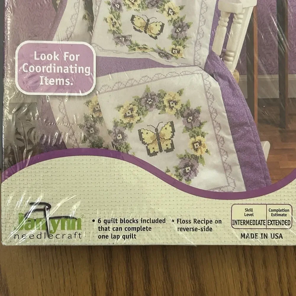 Janlynn Needlecraft Pansy and Butterfly Stamped Cross Stitch Quilt Blocks
